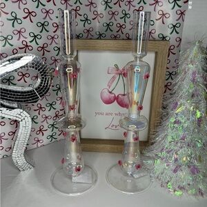 Pink Bow Candle Holder Set
